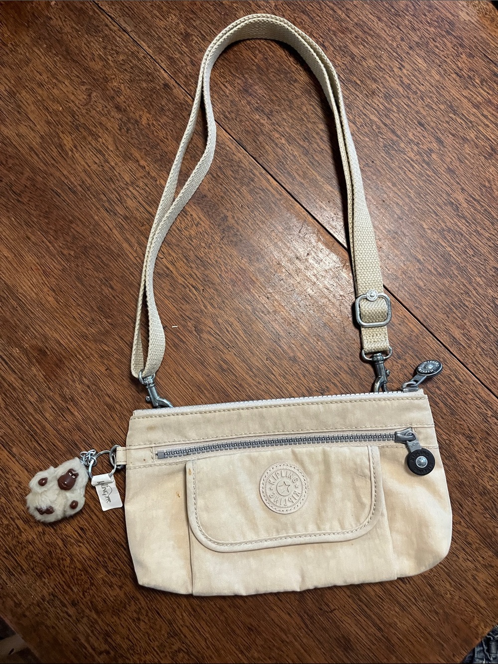 Kipling Light Beige Nylon Crossbody Bag with Front Flap Pocket